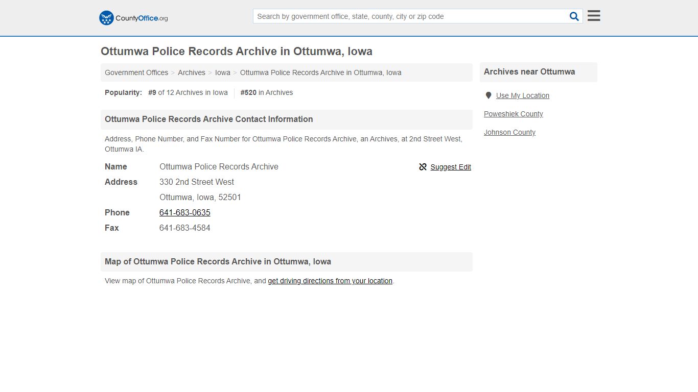 Ottumwa Police Records Archive - Ottumwa, IA (Address, Phone, and Fax)